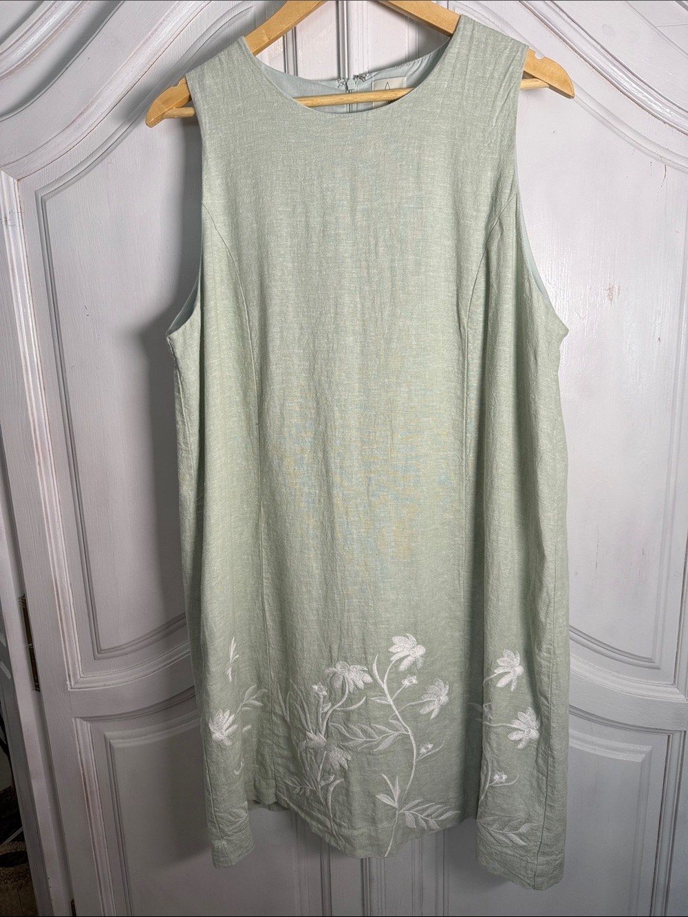 Joie Linen Blend Embroidered Shift Dress Sage Green Cottagcore Coastal Size XL